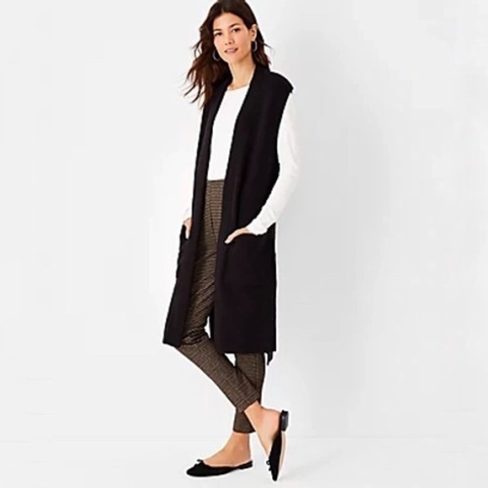 Ann Taylor |‎ Open Front Knit Sweater Vest Black Size S